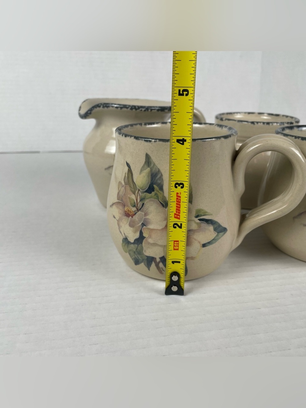 Vintage Home & Garden Party Stoneware Magnolia 4pc Set Cups Cream Sugar Canister - Picture 11 of 16